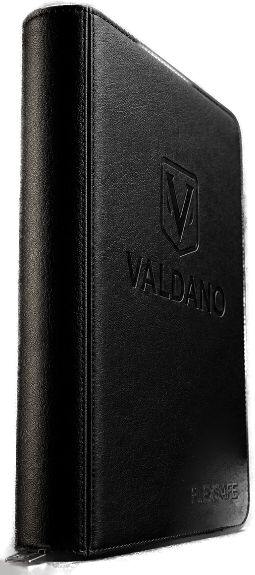 VALDANO FlexSafe – schwarzes Premium-Kartenalbum mit geprägtem Logo